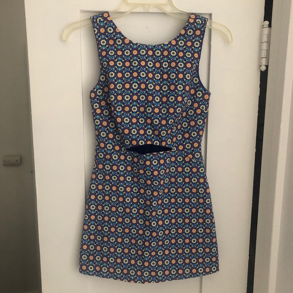 Zara Romper Mini Skort Floral Print Cutout Cotton Stretch